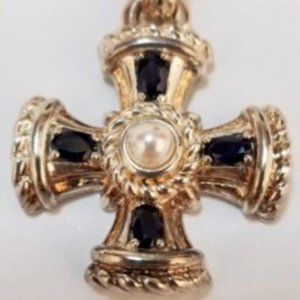 Sterling Silver Pearl & Sapphire Judith Ripka Cross Enhancer Pendant